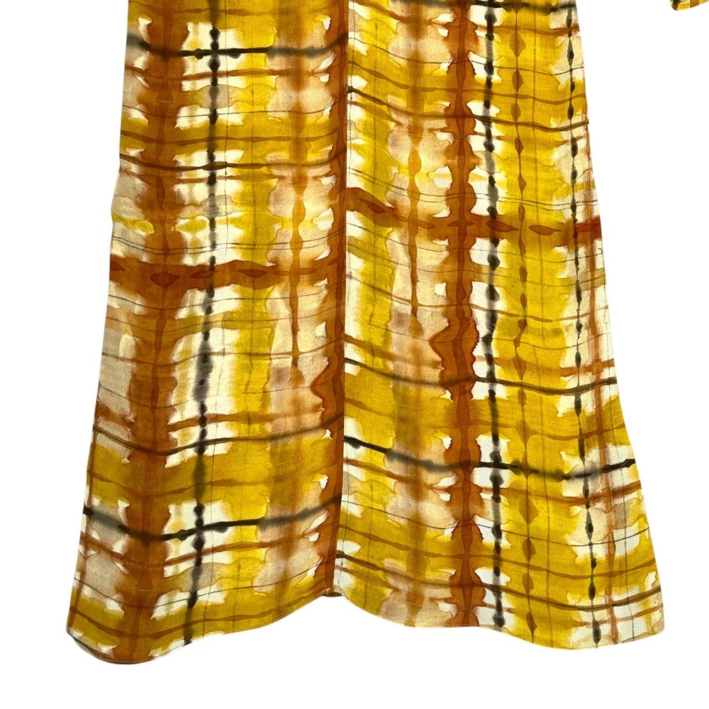 Zara Dress Tie Dye Plaid Print Dolman Sleeve Maxi Mustard Yellow M Blogger Fav - Picture 4 of 16